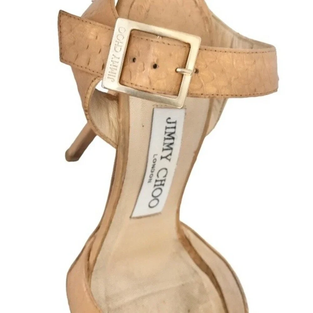 Jimmy Choo Peep Toe Platform Ankle Strap Stiletto Nude Python Leather Heels